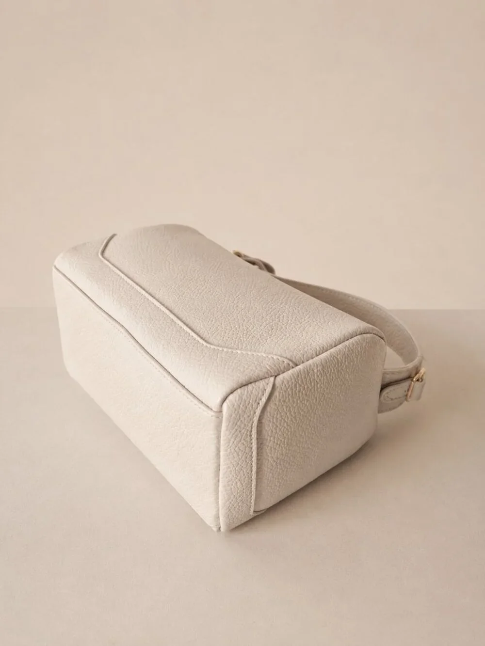 Beige Italian Leather Crossbody Bag, Minimalist Shoulder Purse